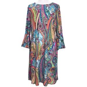 NWT Tommy Hilfiger Dress Women Shift Paisley Bell Sleeve Sz 10 Boho Retro Preppy